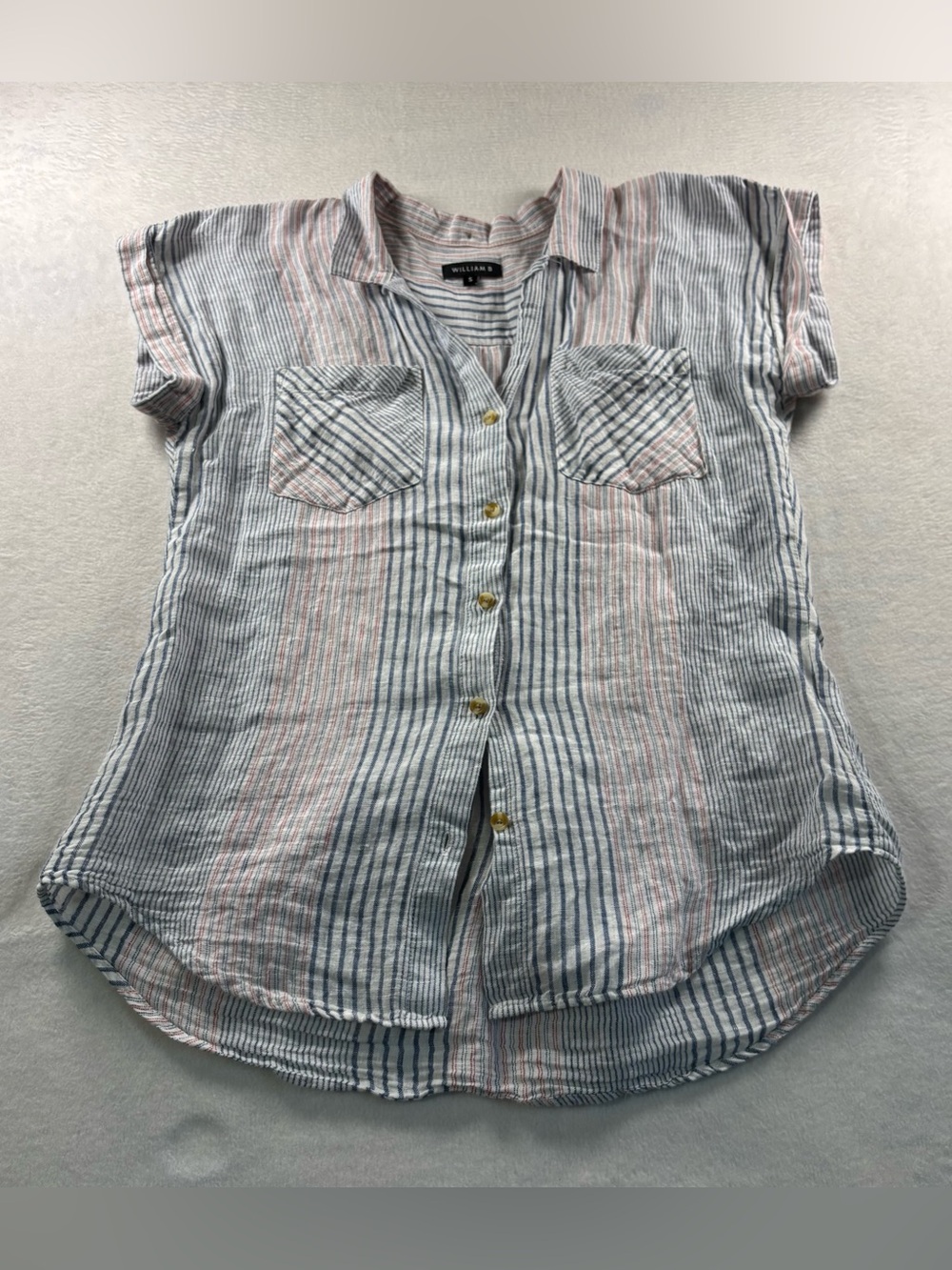 Casual Striped Button-Down Shirt in Blue & Red